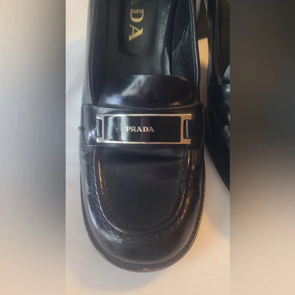 Prada Black Leather Vintage Women's Heels